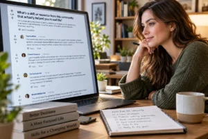 Person using an online Q&A community for practical advice, learning, and real-world insights beyond entertainment.